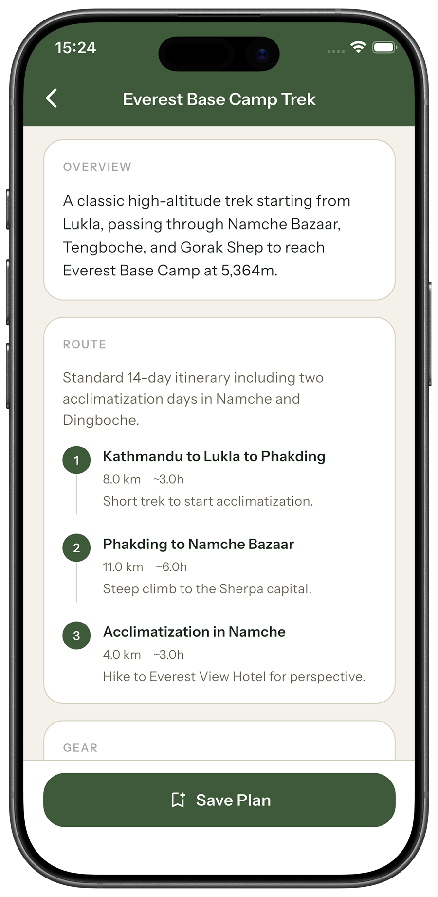 GearWise app · Everest Base Camp Trek plan